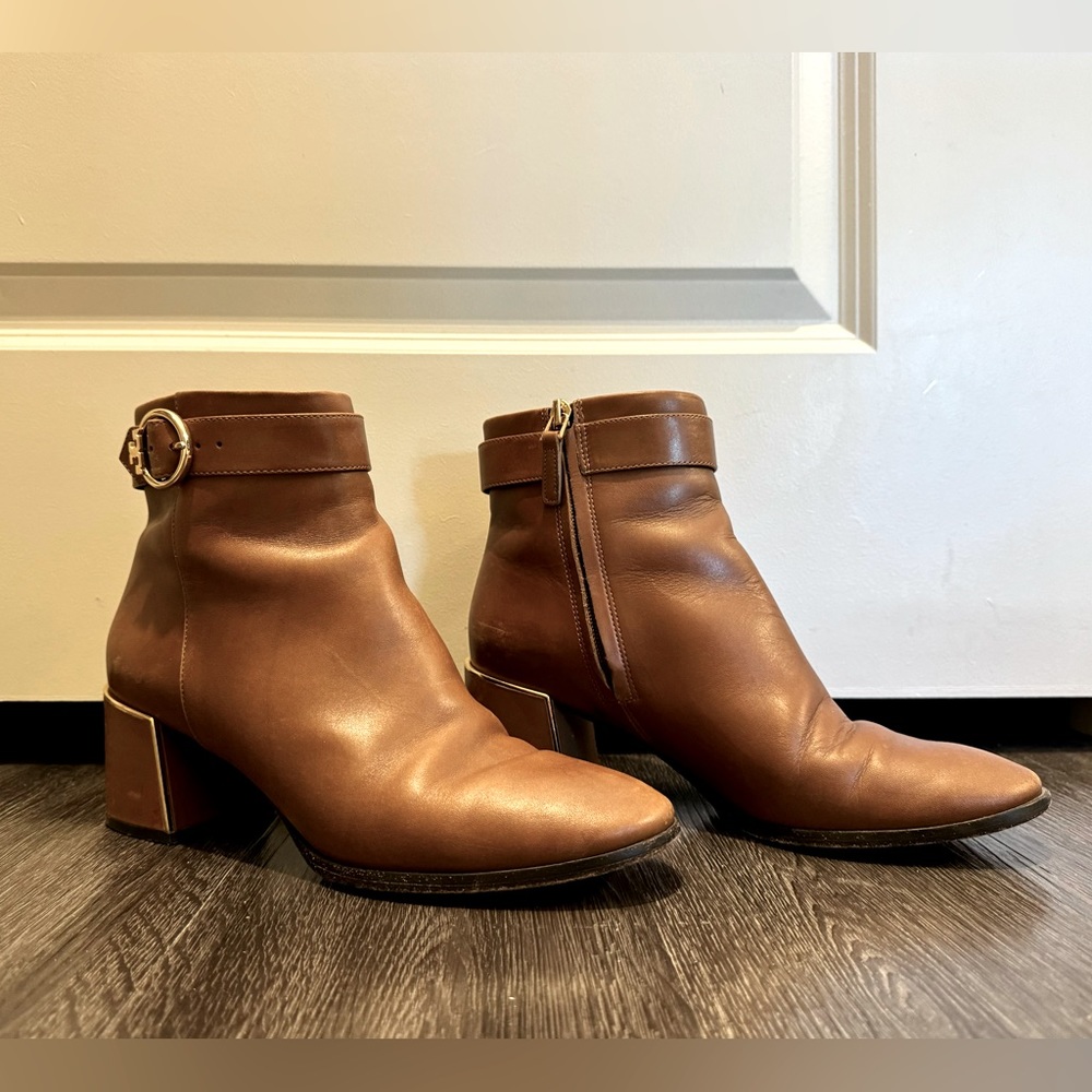 Tory Burch Sofia Gold Leather Booties - Size 8.5M
